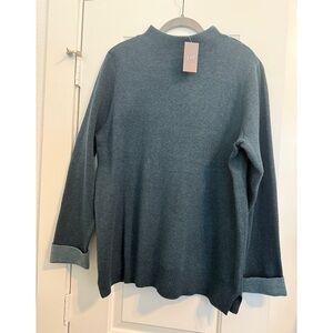 NWT J. Jill Funnel Neck Heathered Sage Green Long Sleeve Sweater Top Large